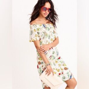 J. Crew Off-Shoulder Tropical Print Mini Dress - White and Multicolor